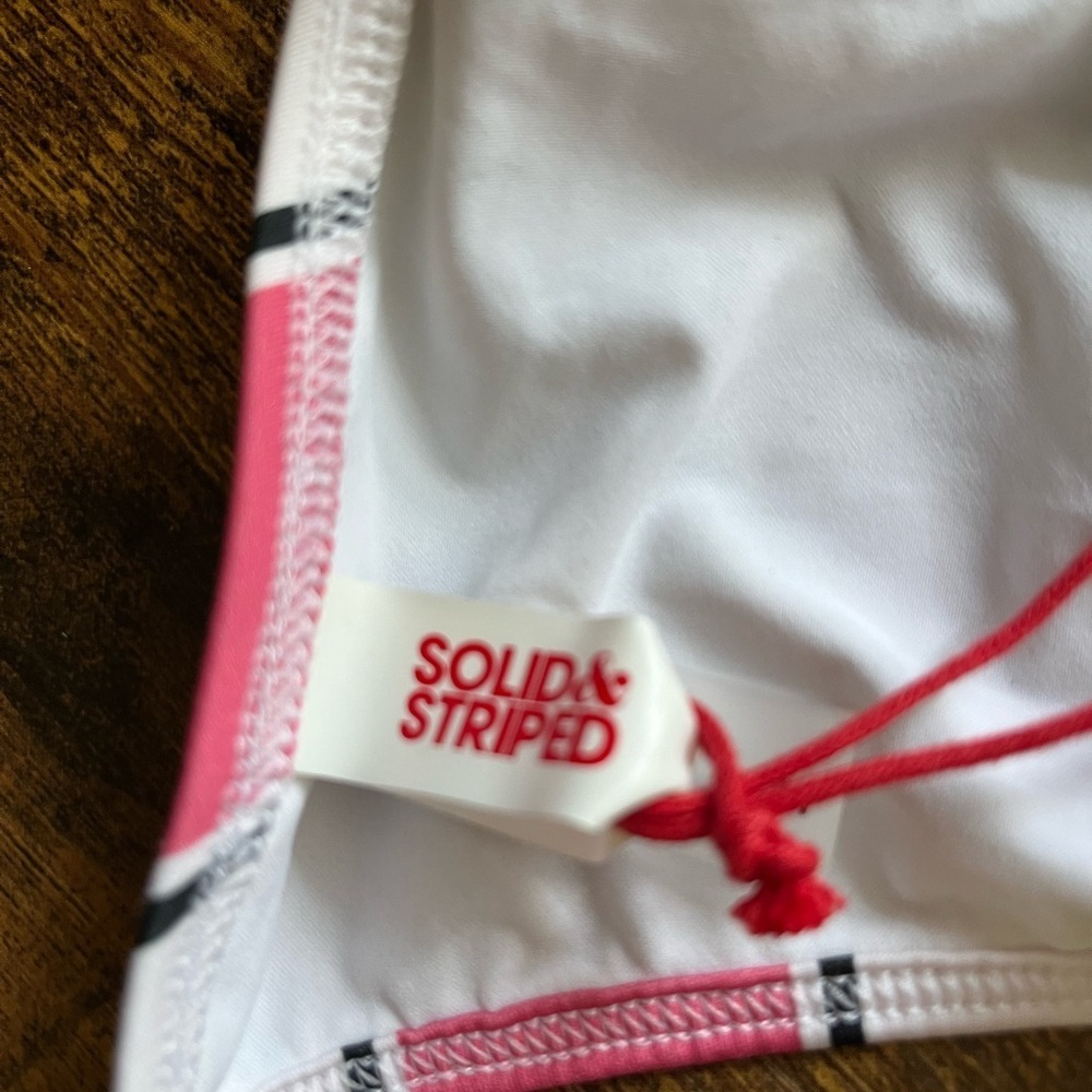 Solid & Striped The Lulu Top Cosmic Stripe Bikini Top NWT Size M Pink White - Picture 4 of 6